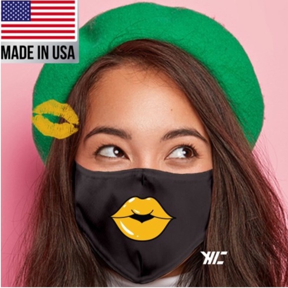 MADE IN USA Black Face Mask Yellow Lip Graphics - Picture 2 of 4